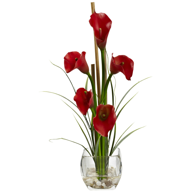 Red Calla Lily Silk Flower Arrangement