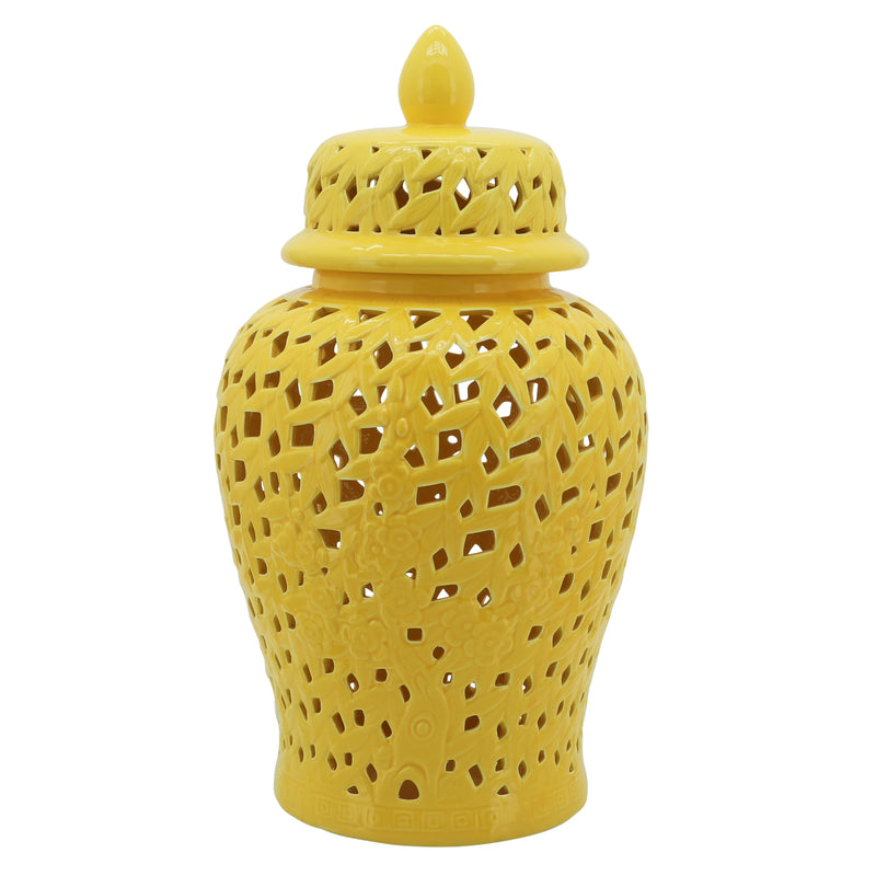 Pierced Yellow Temple Jar 24", Jars