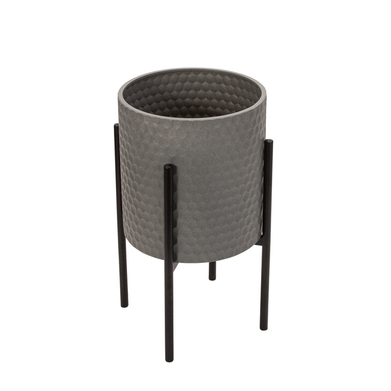 Set of 2 Honeycomb Planters On Stand, Gray/Blk