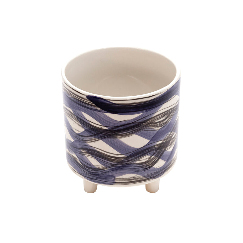 Set of 2 Footed Planters, Abstract Blue