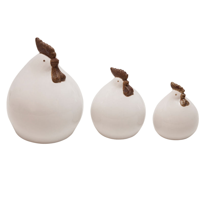 Set of Three Ceramic Roosters, White