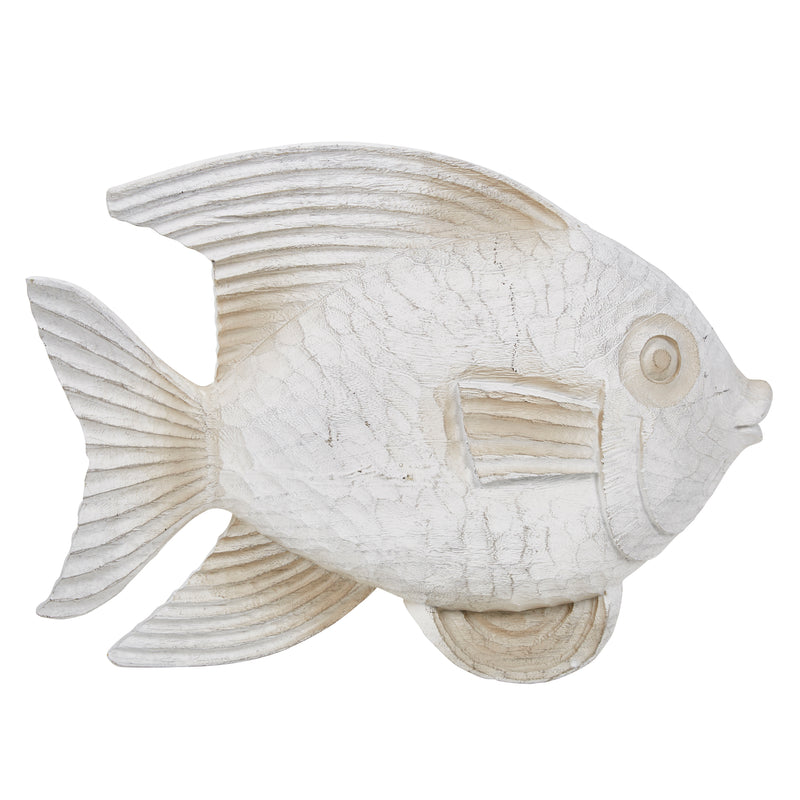 Resin 13.5" Fish Figurine, White Wash