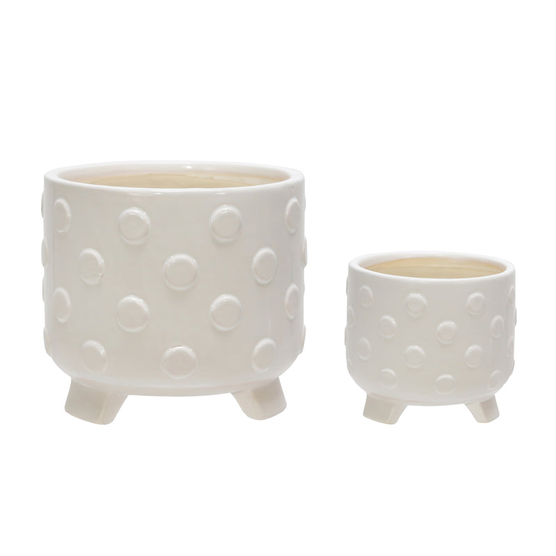 Set of 2 Footed Planters with Spots, White, Planters