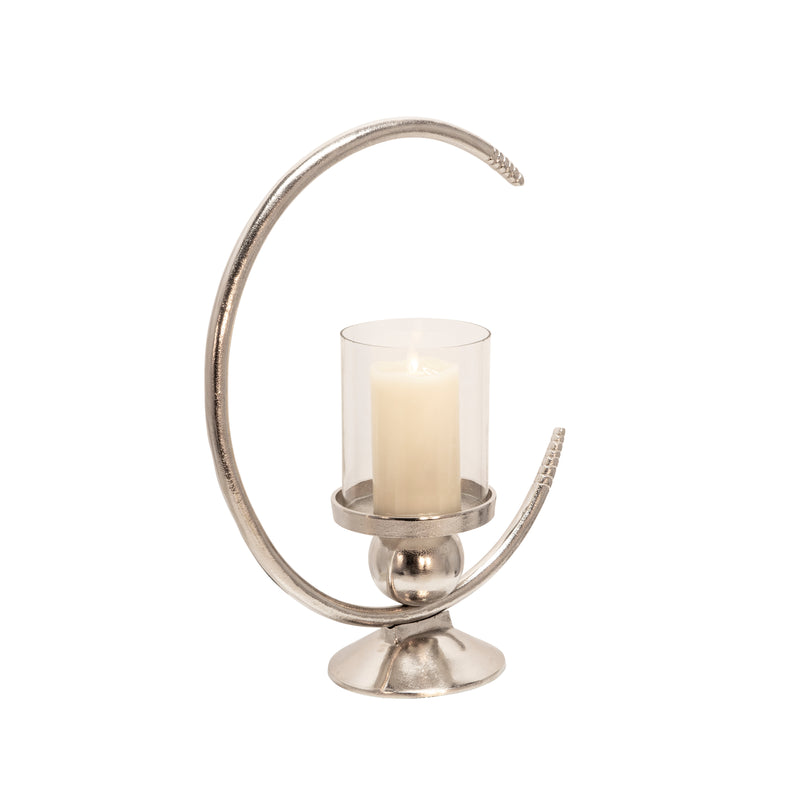19" Ring Candle Holder with Glass, Silver