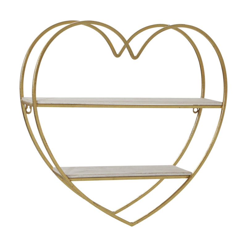 2-Tier Heart Wall Shelf, White/Gold, Wall Storage