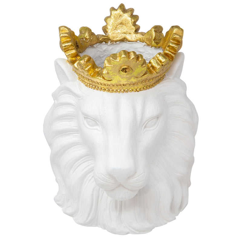 9" Lion with Crown, White, Planters
