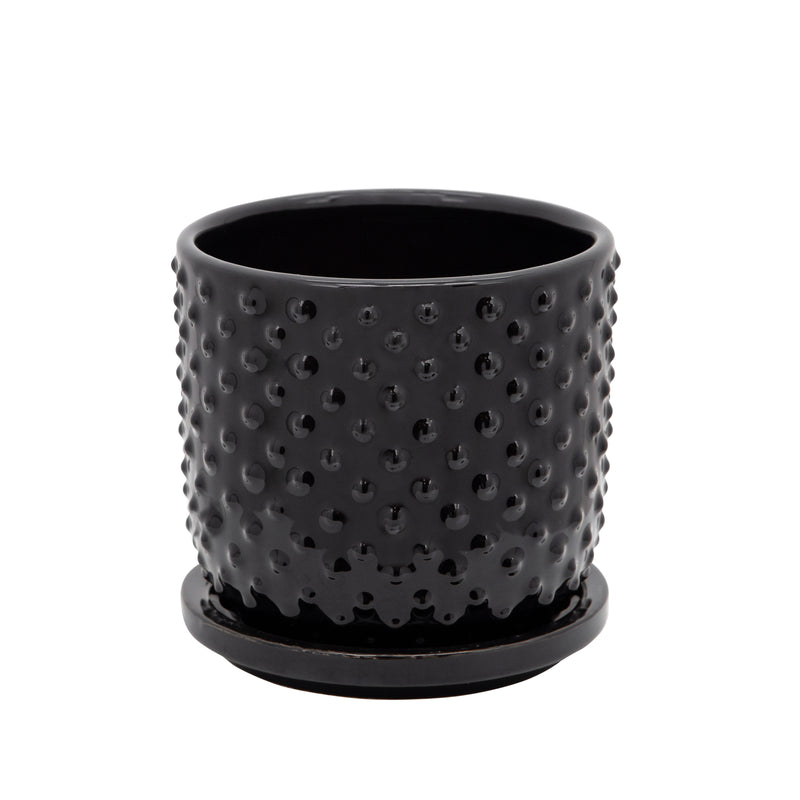 5" Tiny Dots Planter with Saucer, Black, Planters