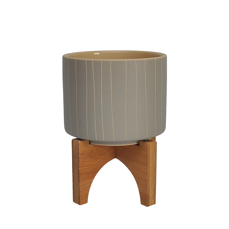 5" Stripes Planter with Stand, Tan, Planters