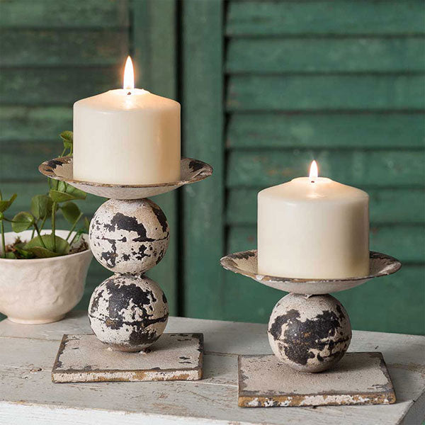 Set of Two Spheres Pillar Candle Holders