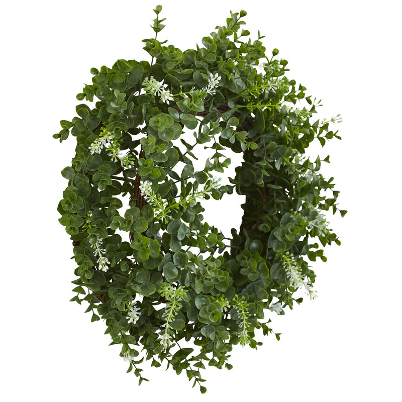18" Eucalyptus Double Ring Wreath with Twig Base