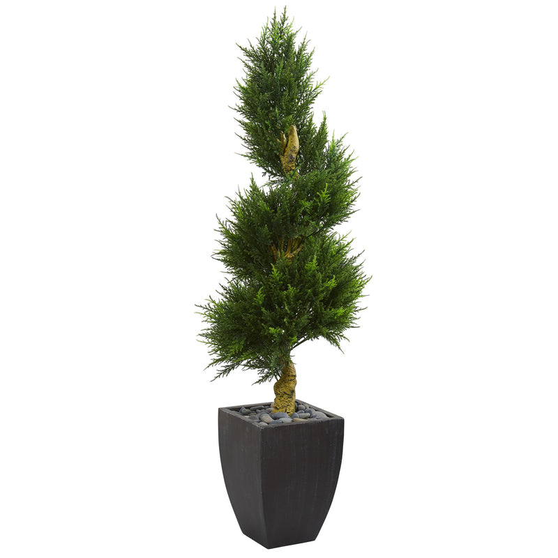 5.5" Cypress Spiral Artificial Tree in Black Wash Planter UV Resistant (Indoor/Outdoor)