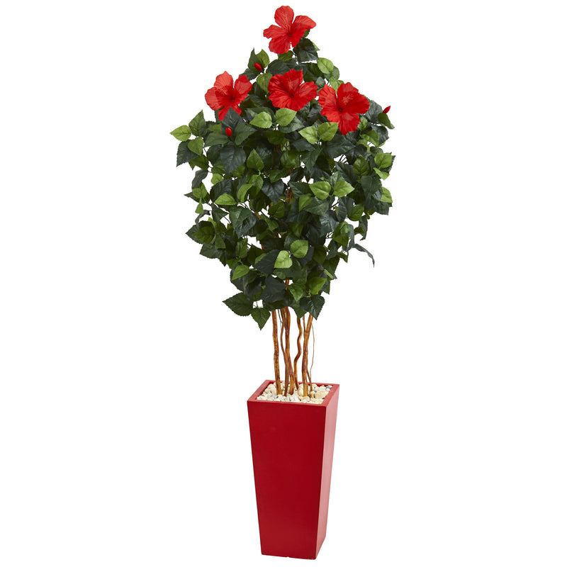 5.5" Hibiscus Artificial Tree in Red Tower Planter