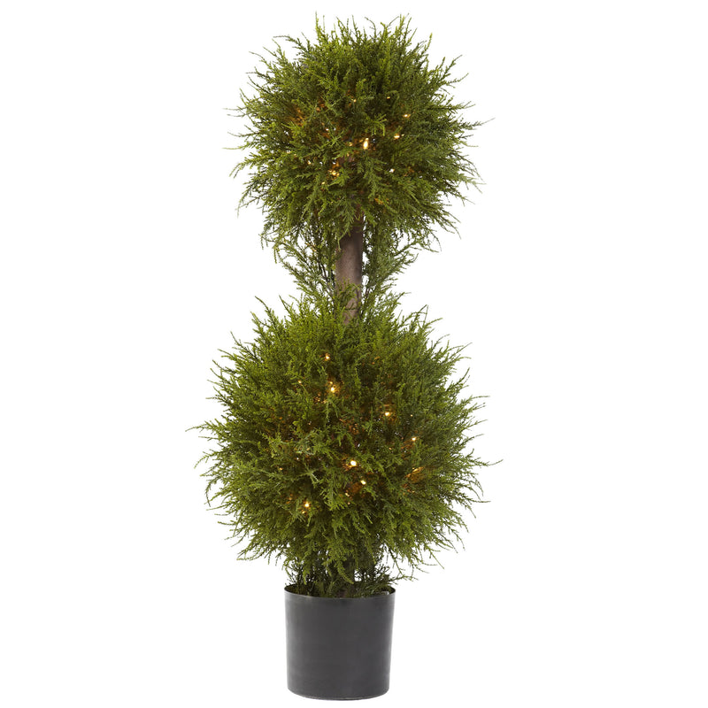 40" Cedar Double Ball Topiary with Lights