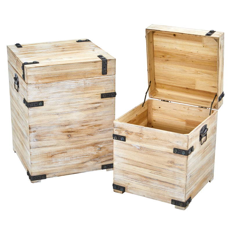 Decorative White Wash Storage Boxes (Set of 2)