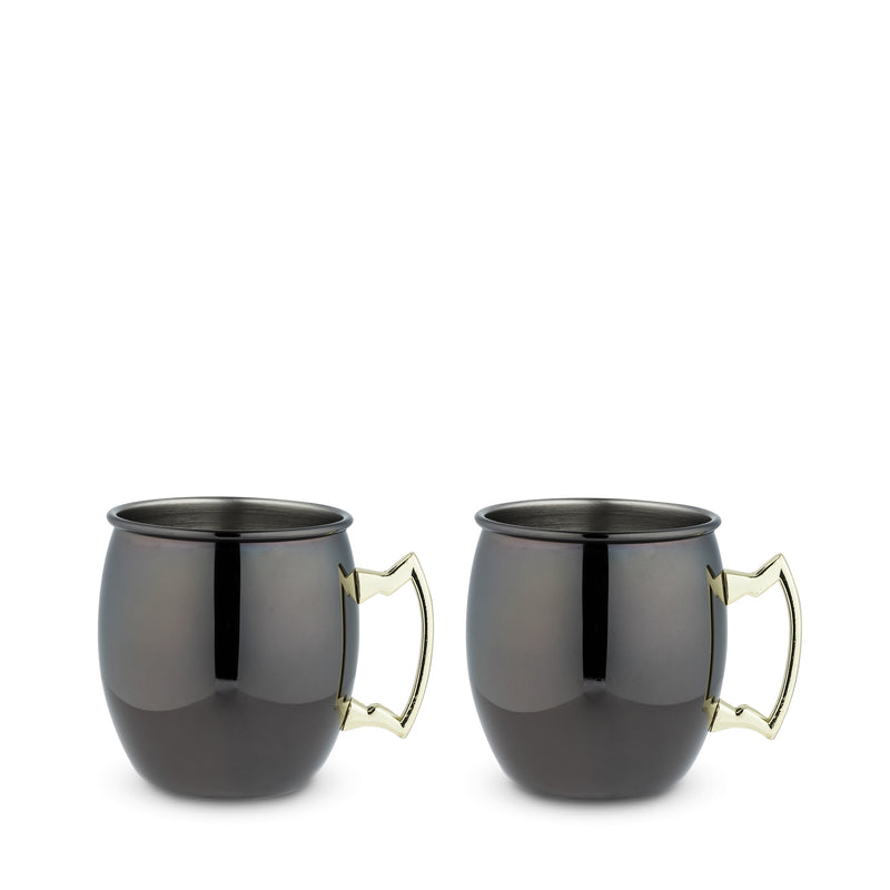 Black Moscow Mule Mug with Gold Handle, 2 Pack,