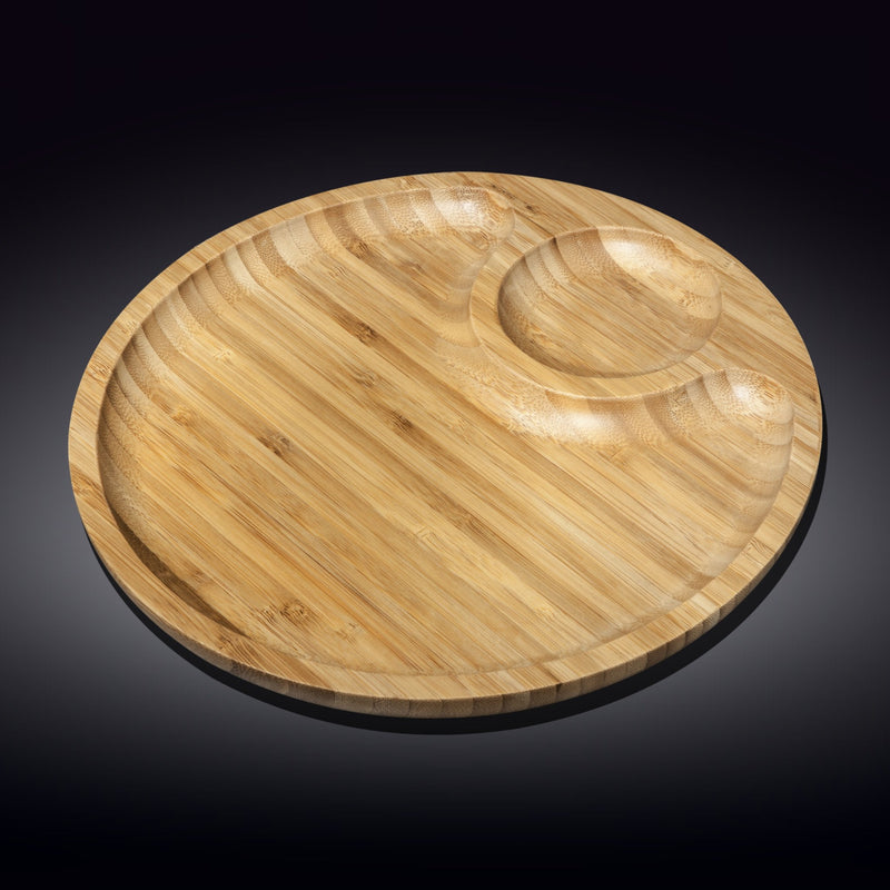 Set of 3 Natural Bamboo 2 Section Platters 14"