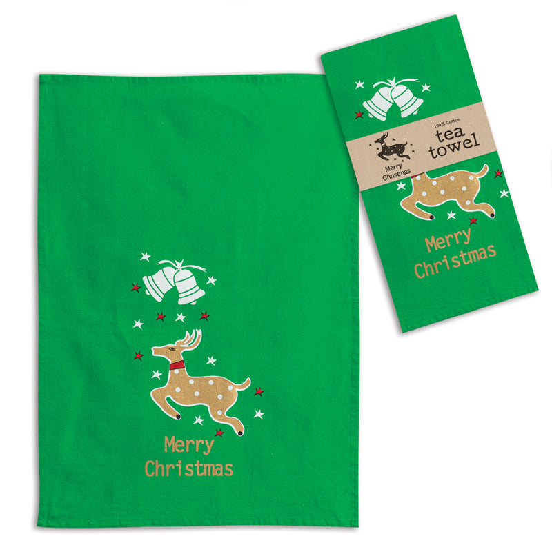 Merry Christmas Reindeer Tea Towel - Box of 4