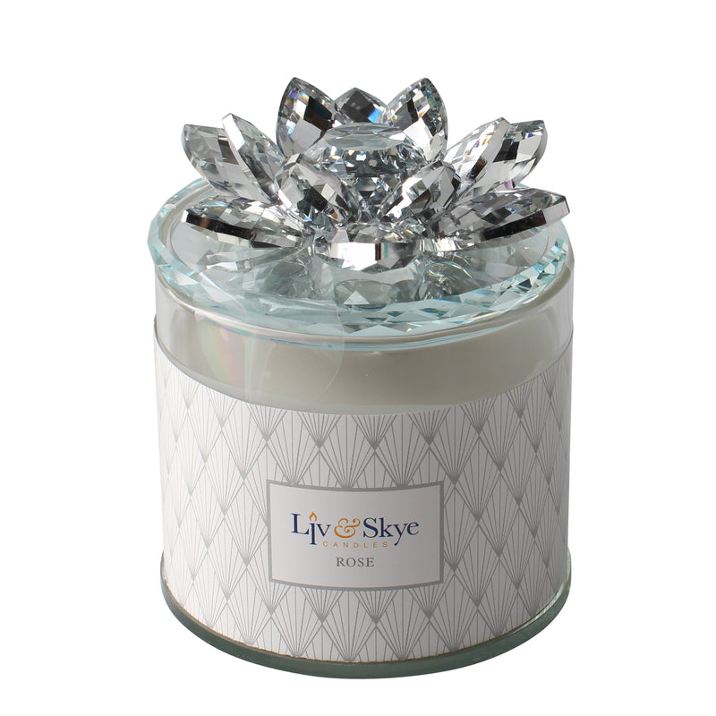 Crystal 5" Scented Soy Candle Lotus Box, Silver