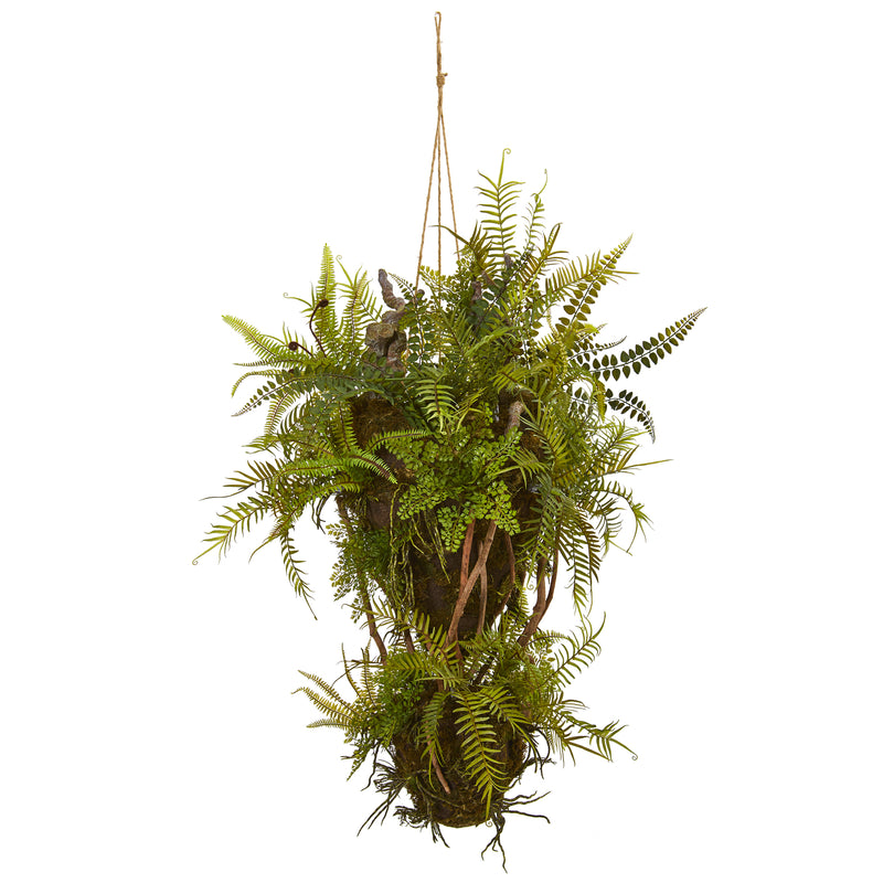 39" Mixed Forest Foliage and Fern Artificial Hanging Plant