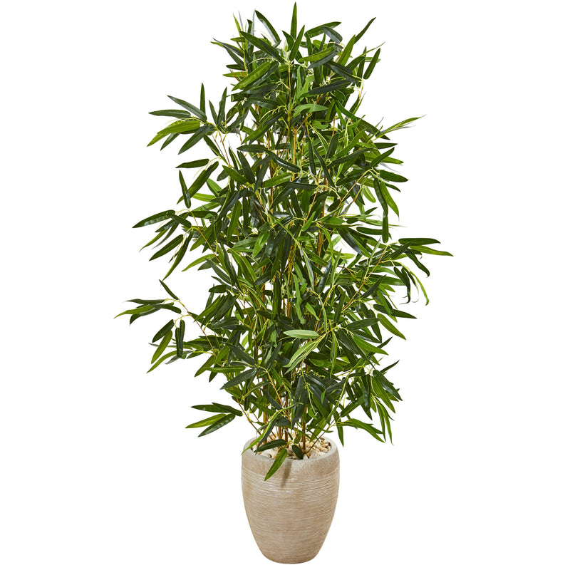 5" Bamboo Artificial Tree in Sand Colored Planter (Real Touch) UV Resistant (Indoor/Outdoor)