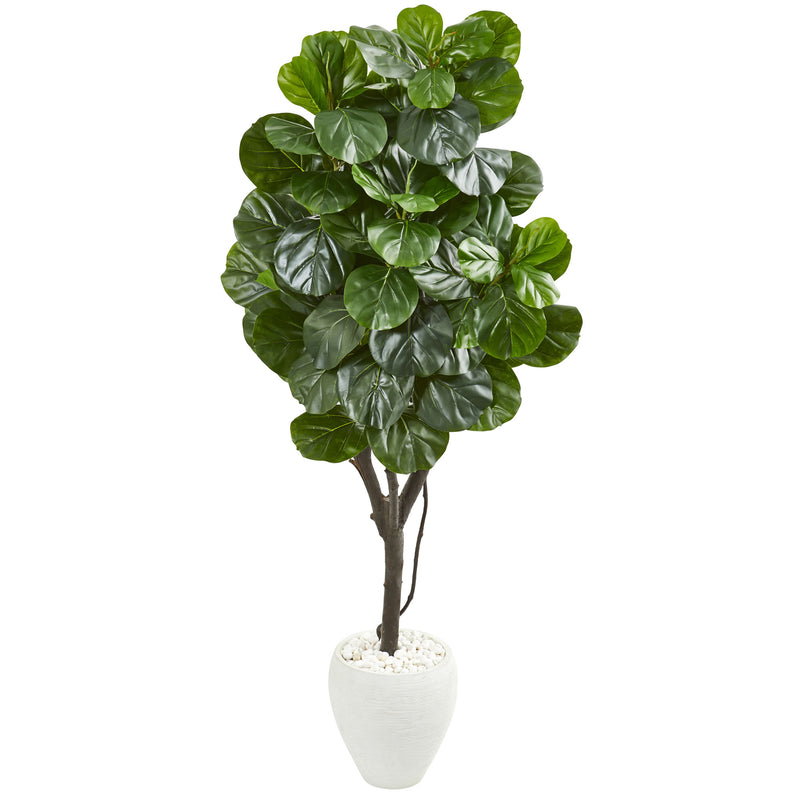68" Fiddle Leaf Fig Artificial Tree in White Planter