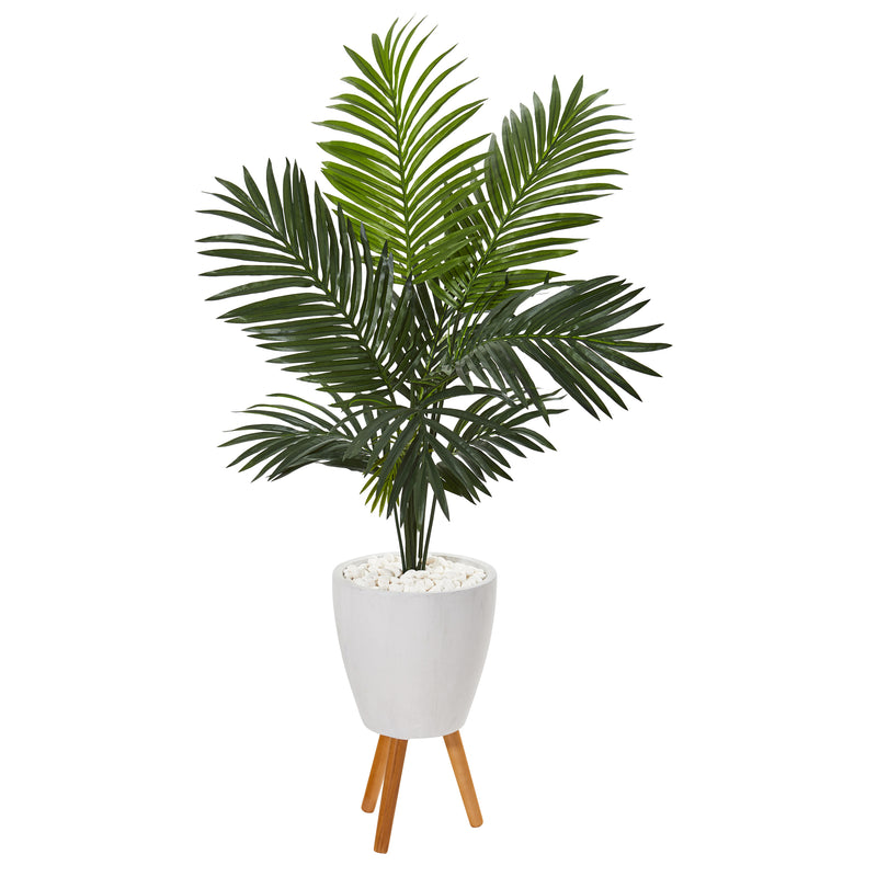 61" Paradise Palm Artificial Tree in White Planter with Stand
