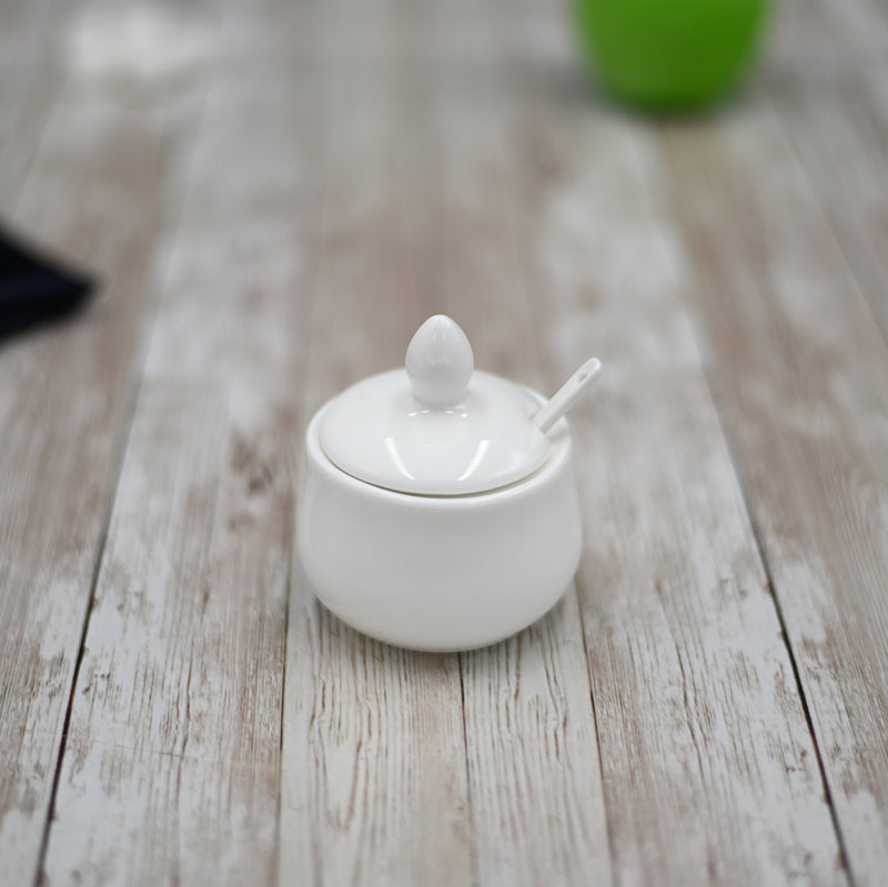 Set of 6 Fine Porcelain Condiment Pots With Spoon 