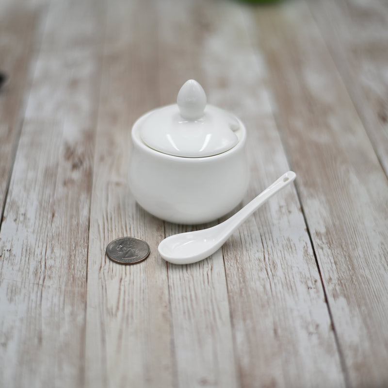 Set of 6 Fine Porcelain Condiment Pots With Spoon