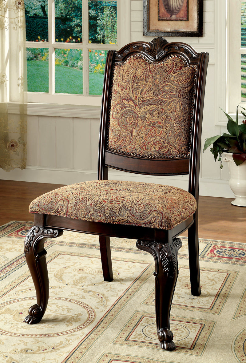 Bell Traditional Fabric Side Chair (Set of 2) in Brown Cherry