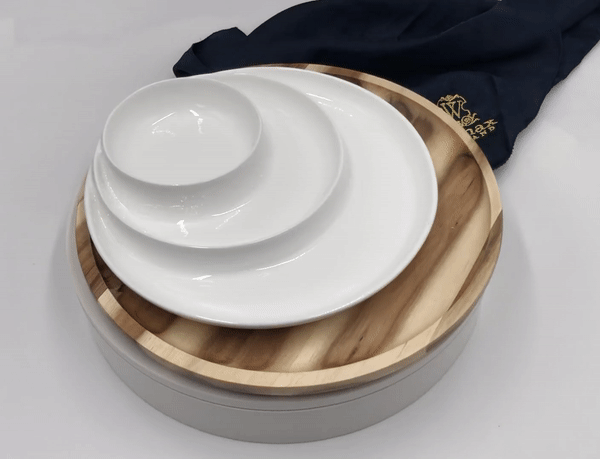 Acacia and Porcelain 3-Section Divided Dish/Plate Setting
