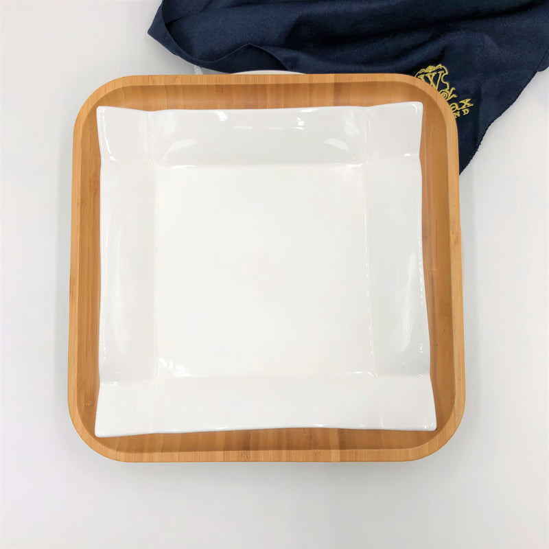 Square Bamboo and Porcelain Contemporary Dinnerware Set