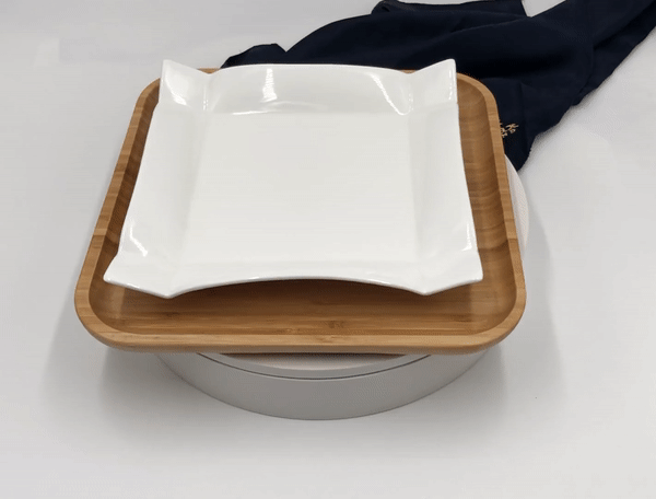 Square Bamboo and Porcelain Contemporary Dinnerware Set